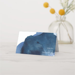 Navy Watercolor Splash Wedding Place Card