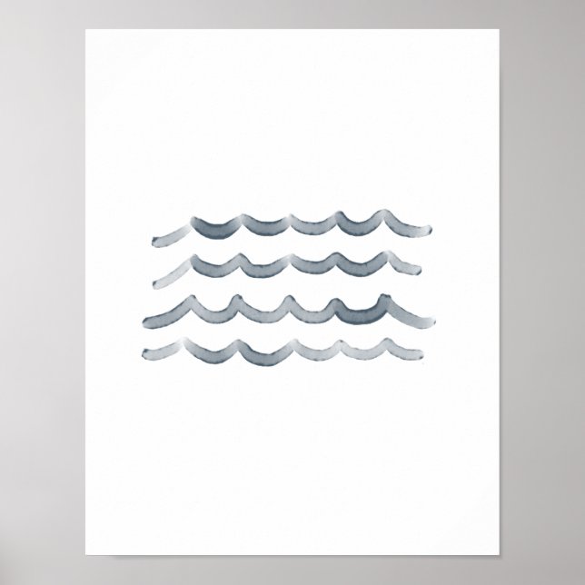 Navy Watercolor Waves Beach Nursery Decor (Front)