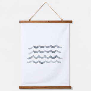 Navy Watercolor Waves Beach Nursery Decor Hanging Tapestry
