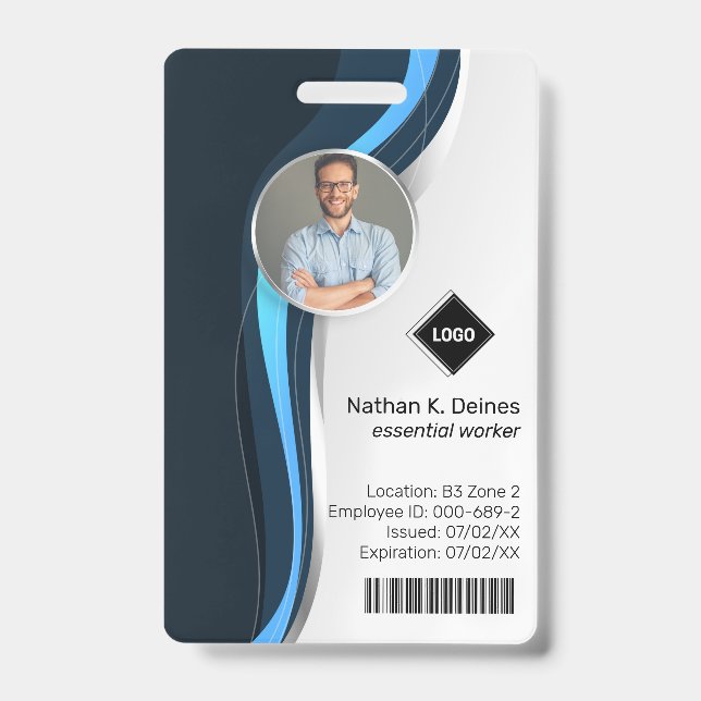 Navy Wave | Employee Photo ID Company Security Badge (Front)