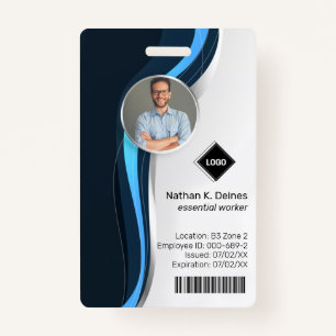 Navy Wave Employee Photo ID Company Security ID Badge