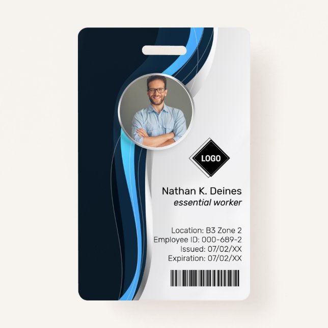 Navy Wave | Employee Photo ID Company Security ID Badge (Front)