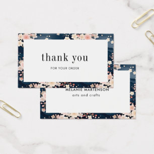 Navy Waves Sakura Floral Order Thank You Card