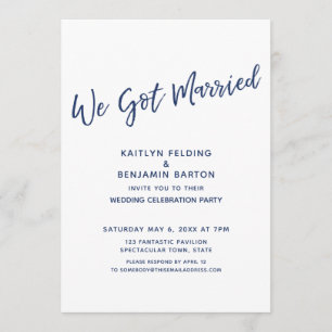 Navy We Got Married Casual Modern Reception-Only Invitation