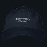 Navy Wedding "Anniversary Cheers!" Adjustable Hat<br><div class="desc">This navy-coloured cotton cap is designed with "Anniversary cheers!" text, making it perfect for celebrating a special occasion. The cap features high-quality embroidery, ensuring the text stands out beautifully. It’s adjustable, allowing a comfortable fit for all sizes, and crafted from soft, durable cotton for lasting wear. Ideal as a personalised...</div>