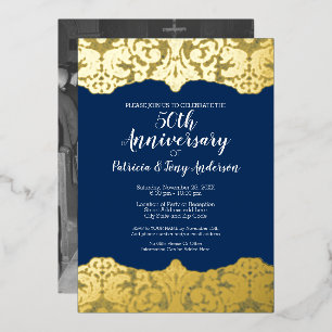 Navy Wedding Anniversary Photo and Gold Lace