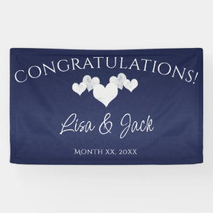 Navy Wedding Banner Elegant White Hearts