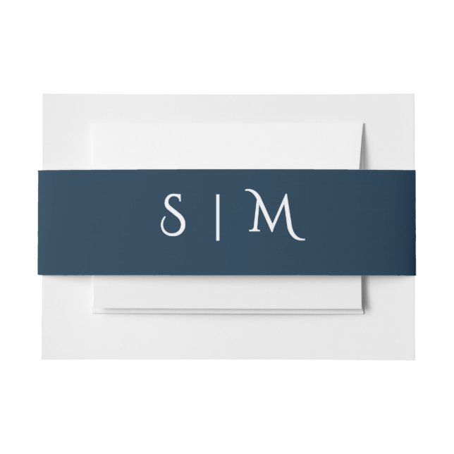 Navy Wedding Belly Band – Initials Invitation Belly Band (Front Example)
