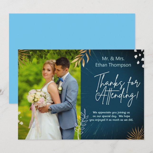 Navy Wedding Couple Photo  Thank You Flat Card (Front/Back)