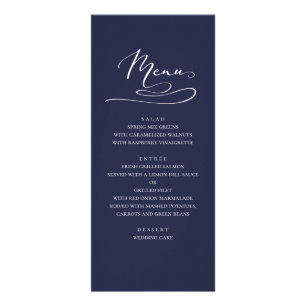 Navy wedding dinner menu. Modern simple blue Rack Card
