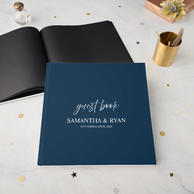 Navy Wedding Guest Book (Front Open)