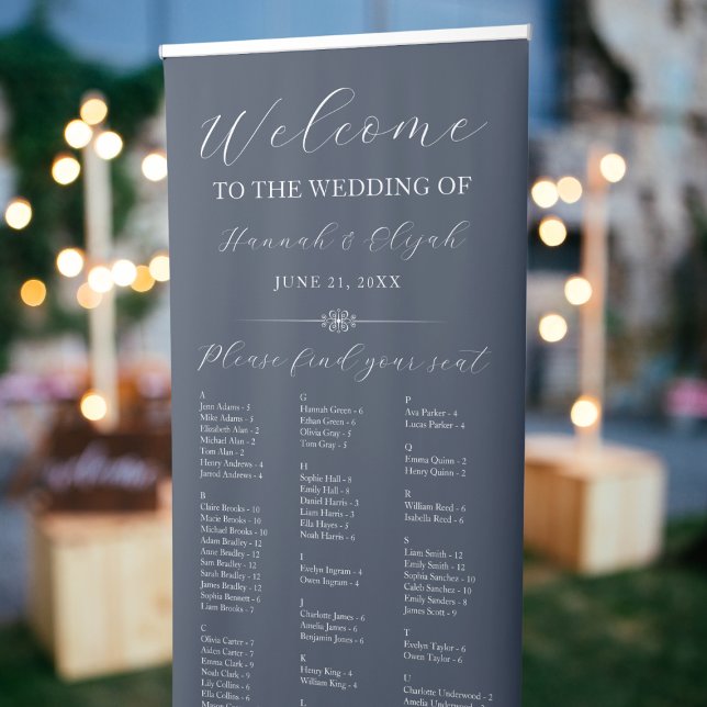 Navy Wedding Welcome Alphabetical Seating Chart Retractable Banner (Navy Wedding Welcome Alphabetical Seating Chart Retractable Banner
)