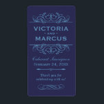 Navy Wedding Wine Bottle Monogram Favour Labels<br><div class="desc">Perfect for vineyard weddings or wine bottle favours,  these elegant vintage flourished style labels feature a custom wedding monogram with bride and groom's names,  the wedding date,  type of wine,  and thank you message that can be completely personalised. Navy blue and dusk blue colours.</div>