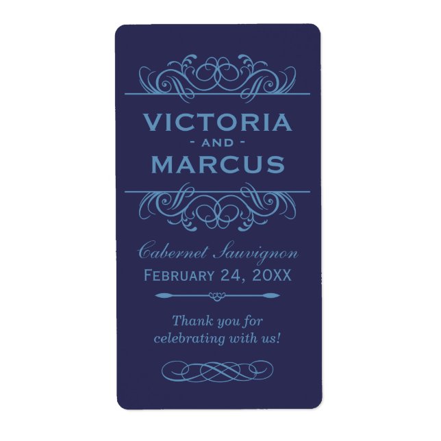 Navy Wedding Wine Bottle Monogram Favour Labels (Front)