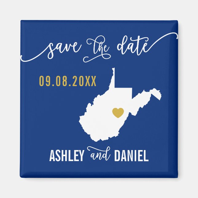 Navy West Virginia Wedding Save the Date Map Magnet (Front)
