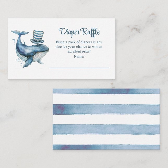 Navy Whale Nautical Baby Shower Diaper Raffle Enclosure Card (Front/Back)