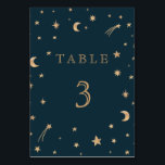 Navy Whimsical Gold Stars Moon Astronomy Wedding  Table Number<br><div class="desc">Navy Whimsical Gold Stars Moon Astronomy Wedding</div>