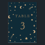Navy Whimsical Gold Stars Moon Astronomy Wedding  Table Number<br><div class="desc">Navy Whimsical Gold Stars Moon Astronomy Wedding</div>