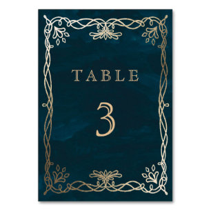 Navy Whimsical  Mediaeval Wedding Table Number