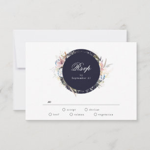 Navy Whimsical Wreath Bohemian Wedding RSVP Card