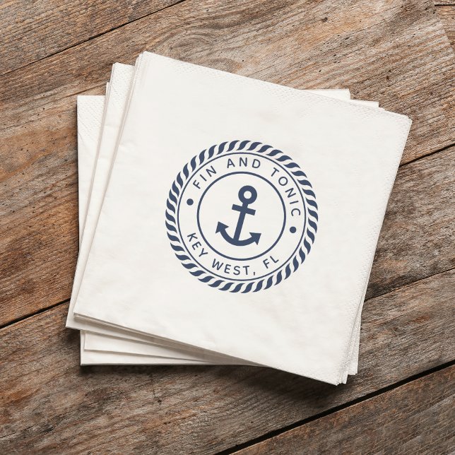 Navy & White Anchor Logo Boat Name Napkin (Creator Uploaded)