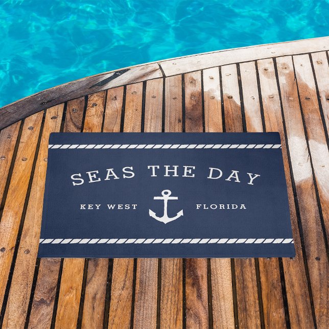 Navy & White Anchor Personalised Boat Name Doormat (Creator Uploaded)