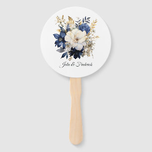 Navy, White and Gold Floral Wedding Hand Fan