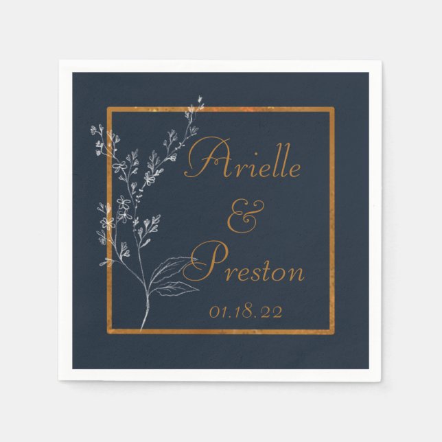 Navy, White and Gold Minimalist Paper Napkin (Front)