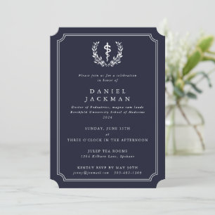 Navy/White Asclepius Medical School Graduation Invitation