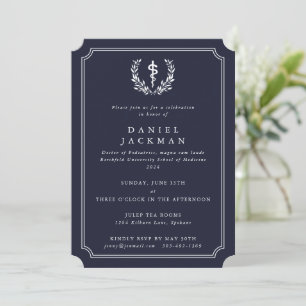 Navy/White Asclepius Medical School Graduation Invitation
