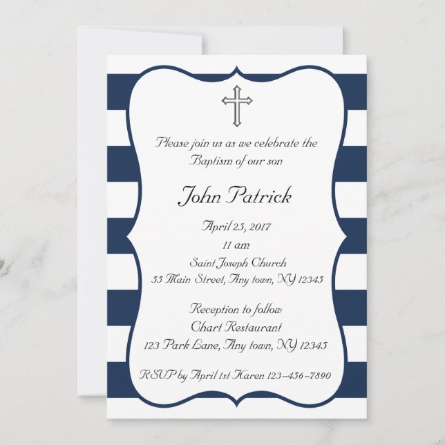 Navy & White Baptism Invitation (Front)