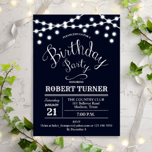 Navy White Birthday Party Invitation