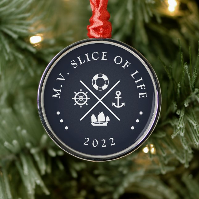 Navy & White Boat Name Metal Tree Decoration (Tree)