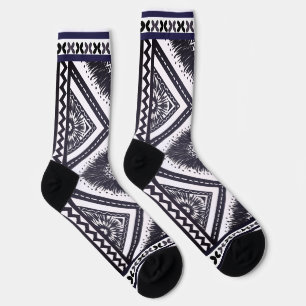 Navy White Boho Pattern  Socks