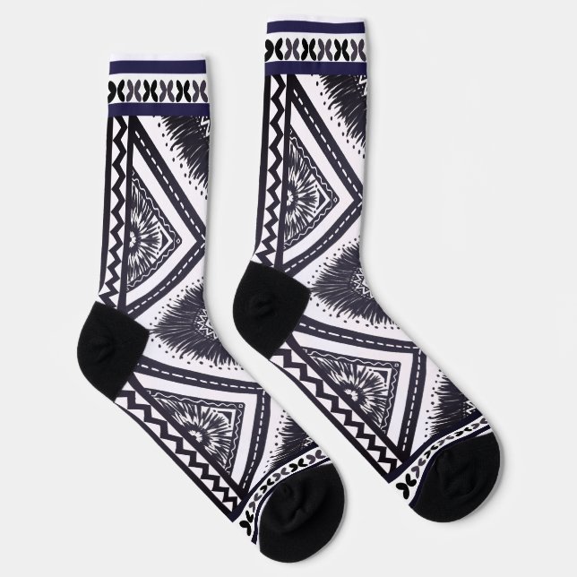 Navy White Boho Pattern  Socks (Right)