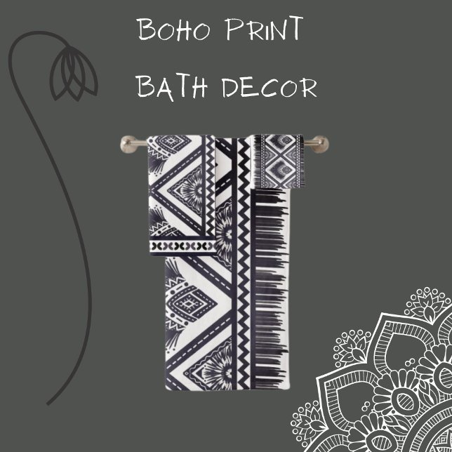Navy White Boho Pattern Towel (Creator Uploaded)