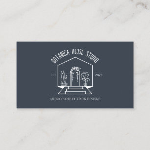Navy White Botanic House Interior Designer Business Card