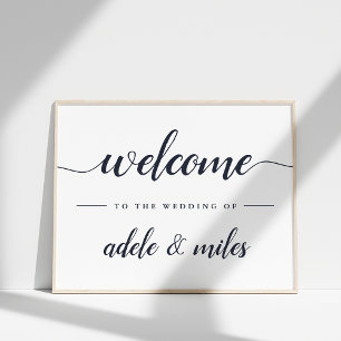 Navy & White Calligraphy Wedding Welcome Poster