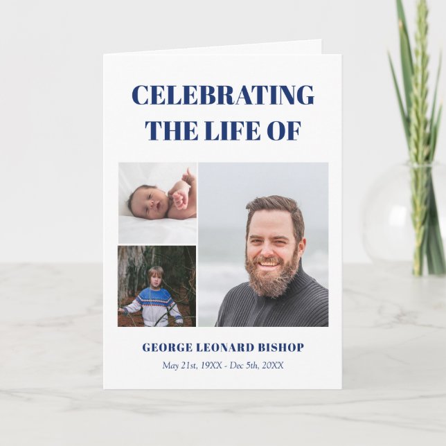 Navy White Celebration of Life Photo Program Programme (Front)