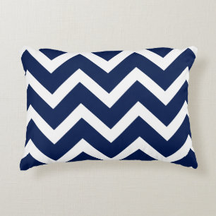 Navy & White Chevron Zigzag Pattern Decorative Cushion