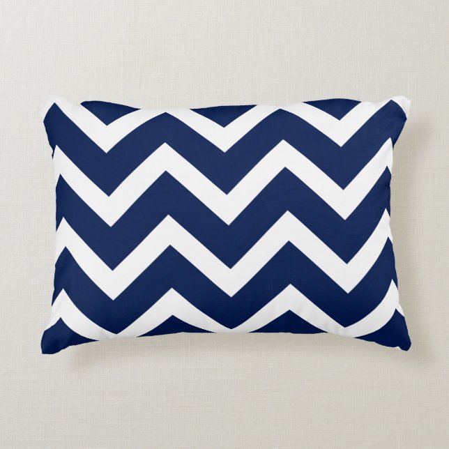 Navy & White Chevron Zigzag Pattern Decorative Cushion (Front)