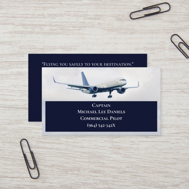 Navy White Commercial  Aeroplane Captain Pilot  Business Card (Front/Back In Situ)