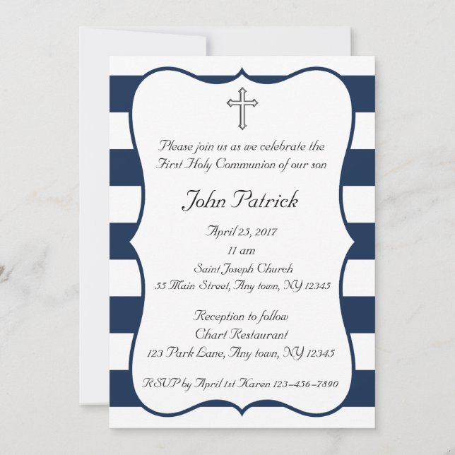 Navy & White Communion Invitation (Front)