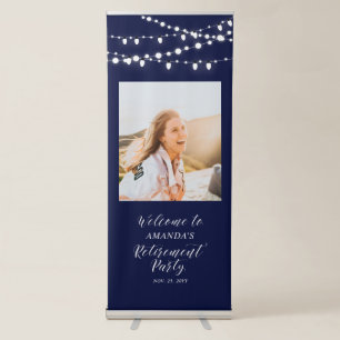 Navy & White Confetti Retirement Party Welcome Retractable Banner