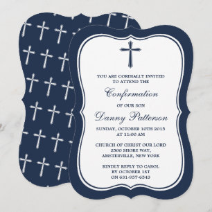 Navy & White Cross Holy Communion Or Confirmation Invitation