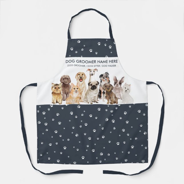 Navy White Cute Pet Sitter Dog Groomer Apron (Front)