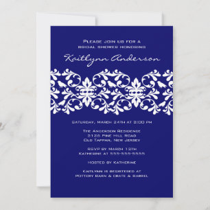Navy & White Damask Bridal Shower Invitation