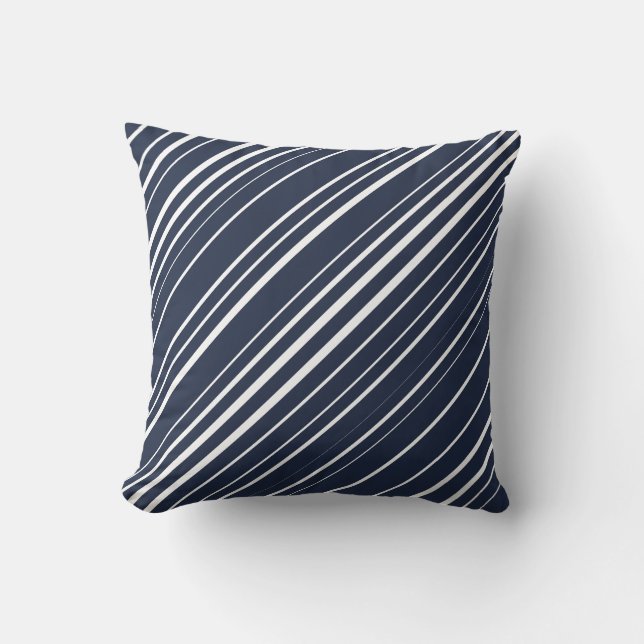 Navy & White Diagonal Stripe Pattern Cushion (Front)