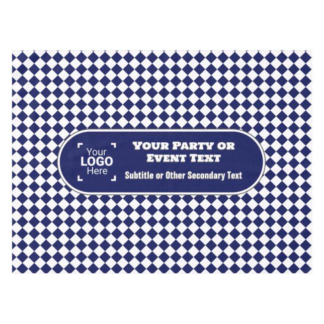 Navy & White Diamond - Custom Logo Business Event  Tablecloth (Front (Horizontal))