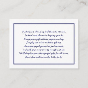 Navy White Display bridal shower insert card + tag